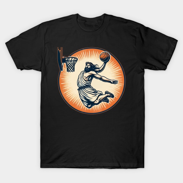 Funny Basketball Retro Jesus Christ T-Shirt by TomFrontierArt